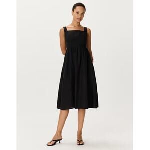 Quince 100% European Linen Fit & Flare Midi Dress Women's Size M Black NWT